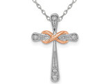 14K White Gold Diamond Accent Infinity Rose Cross Pendant Necklace with Chain